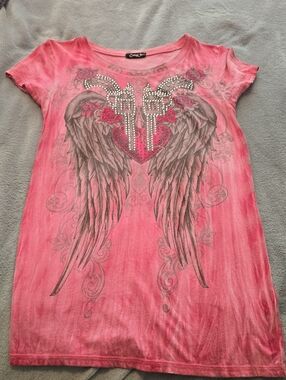 Pink Studded Angel Wing Tee
